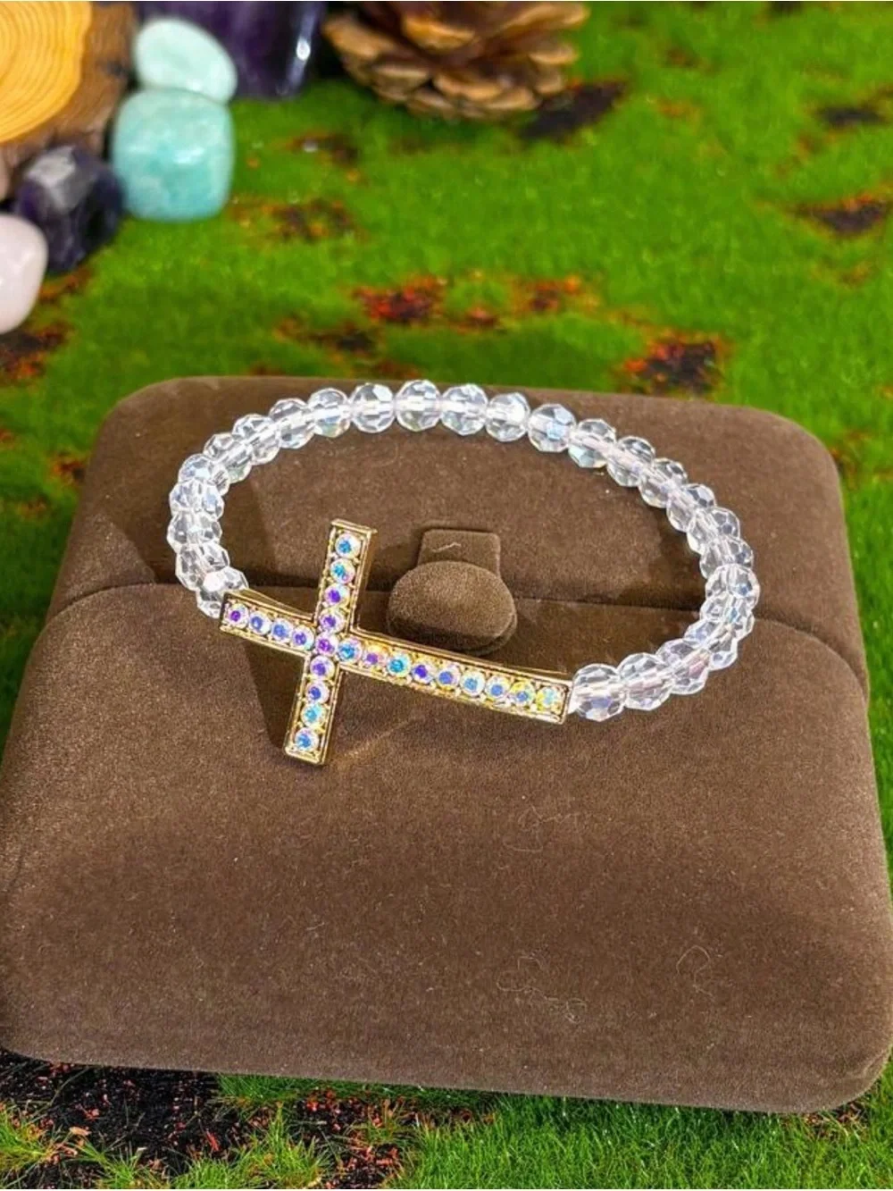 Rhinestone Cross Beaded Bracelet